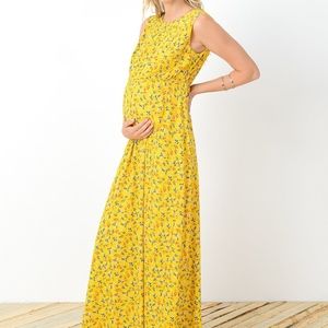 Hello Miz Maternity Yellow Floral Maxi Dress